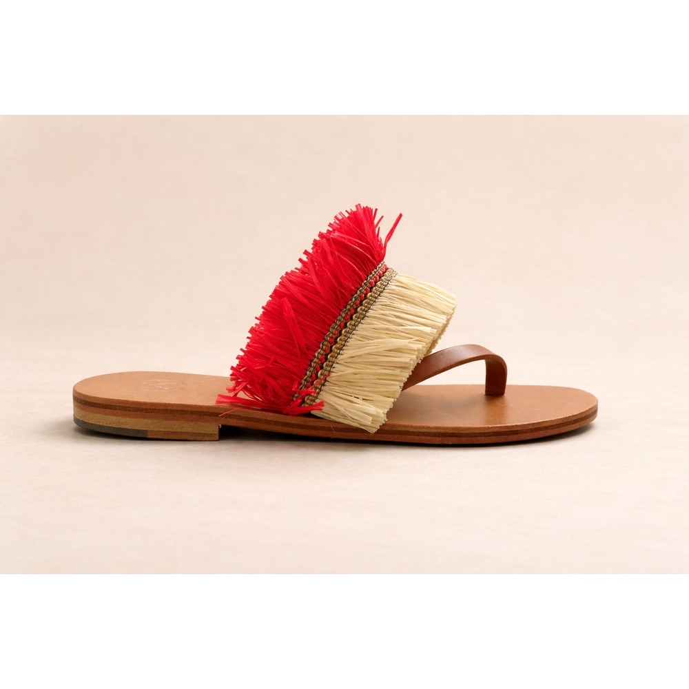 Álvaro González 38.5 Handmade Italy Raffia Fringe Leather Luxury Sandals